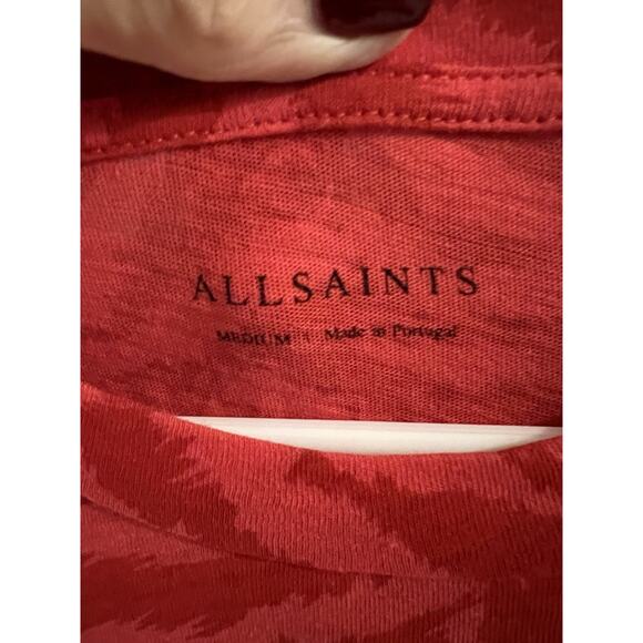 AllSaints Red Remix Bennie Zebra Print Logo Tee Sz M - Picture 2 of 4